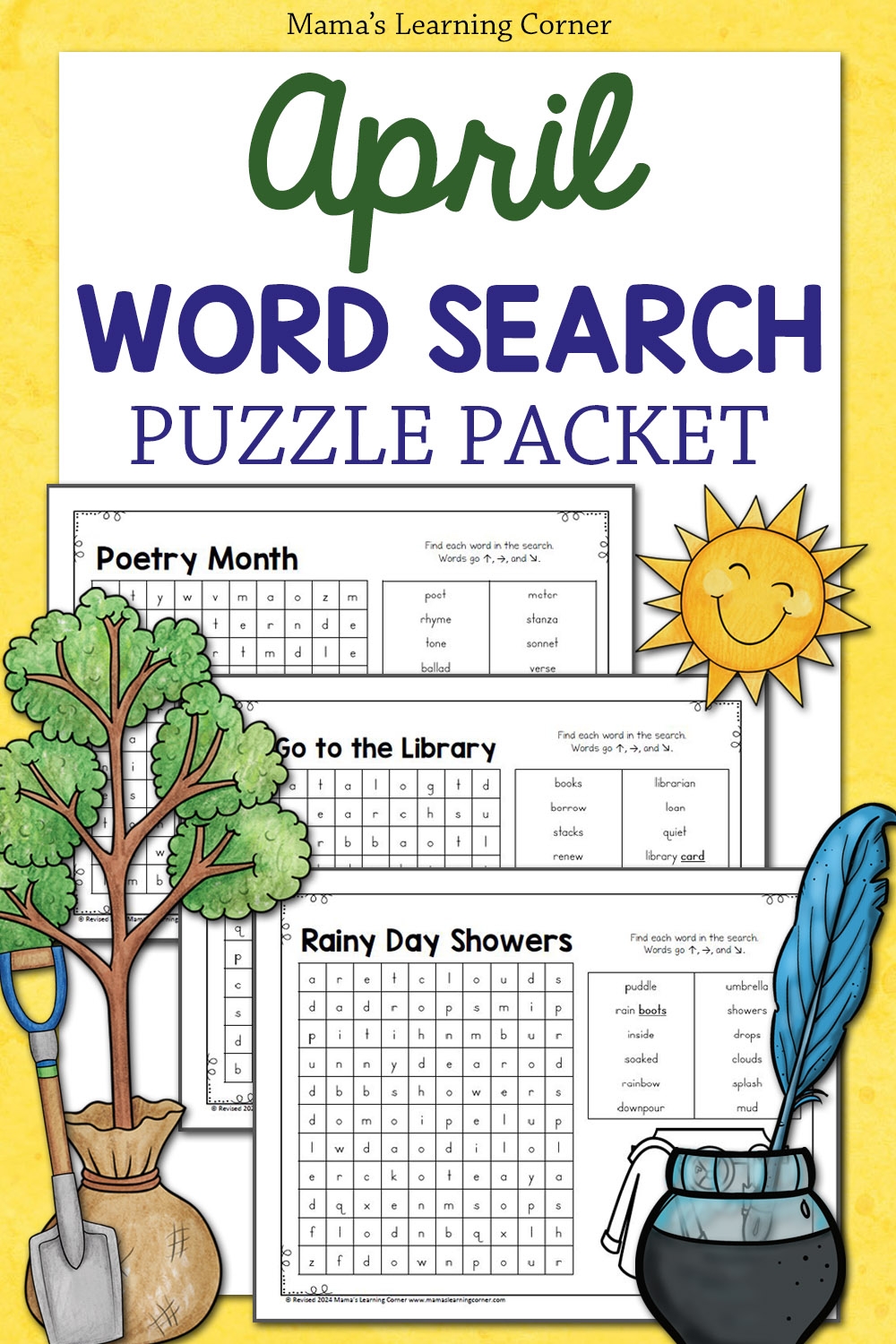 April Word Search Puzzle Packet Mamas Learning Corner