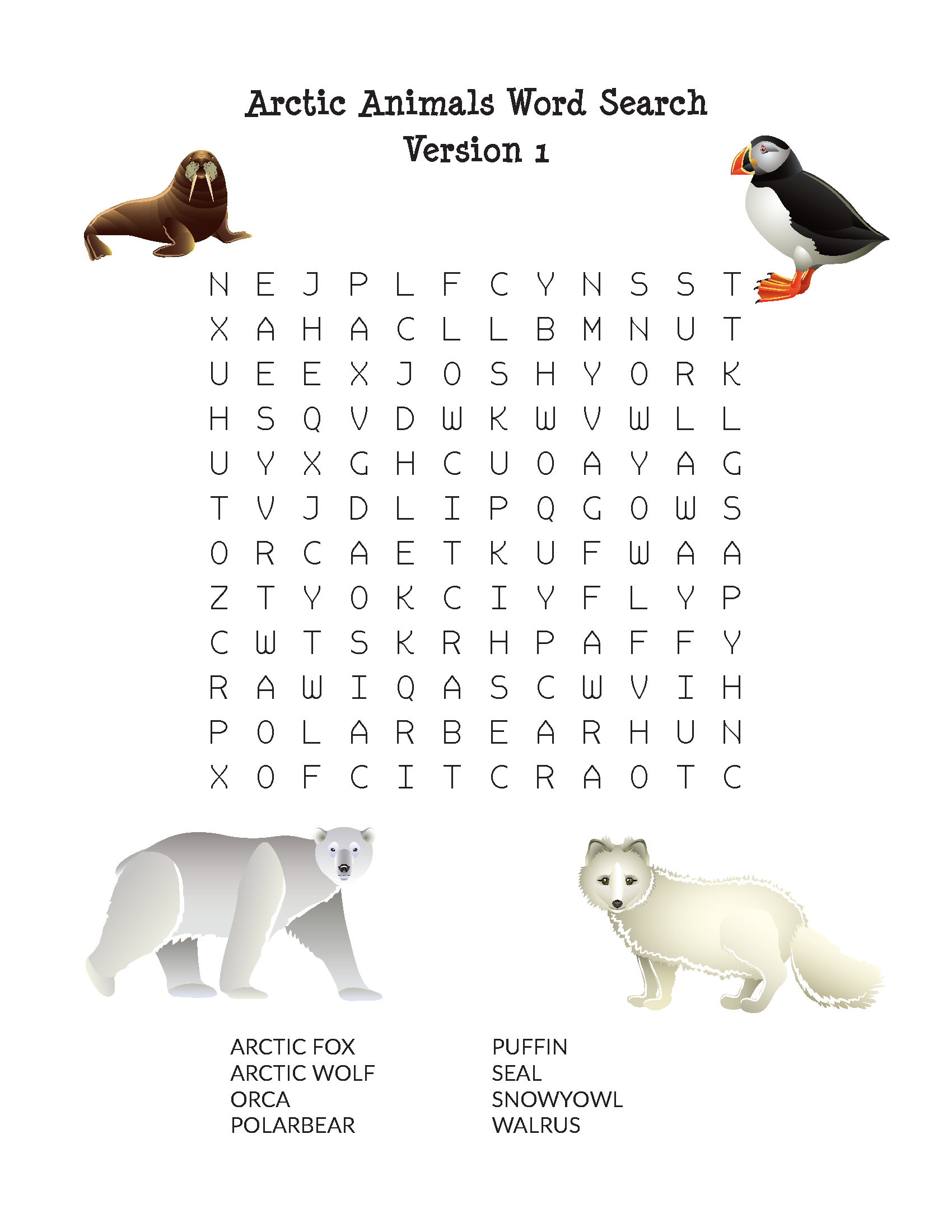 Arctic Animals Word Search Gift Of Curiosity Arctic Animals Word Search Gift Of Curiosity