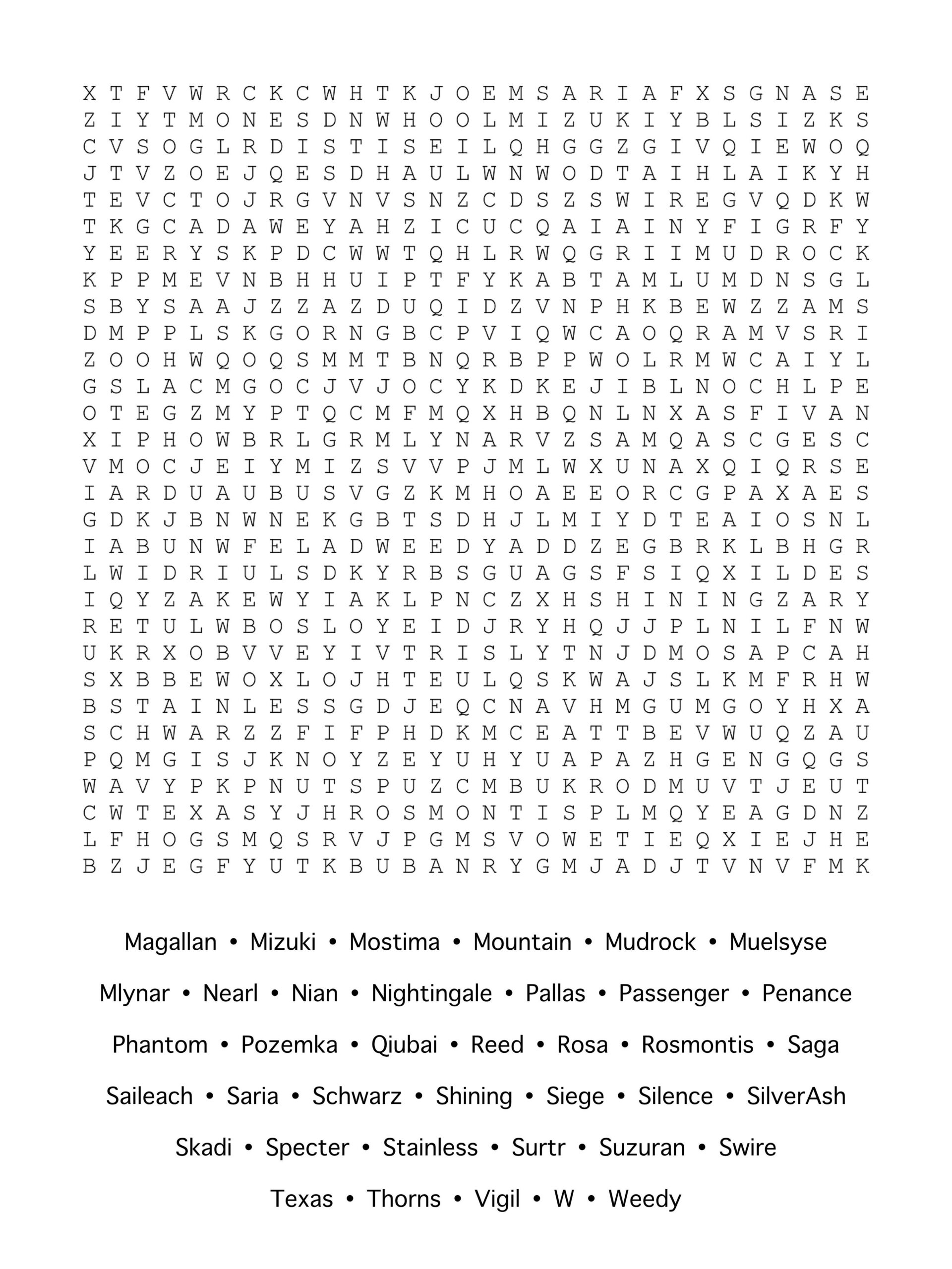 Arknights Word Search 6 Edition M Z R arknights