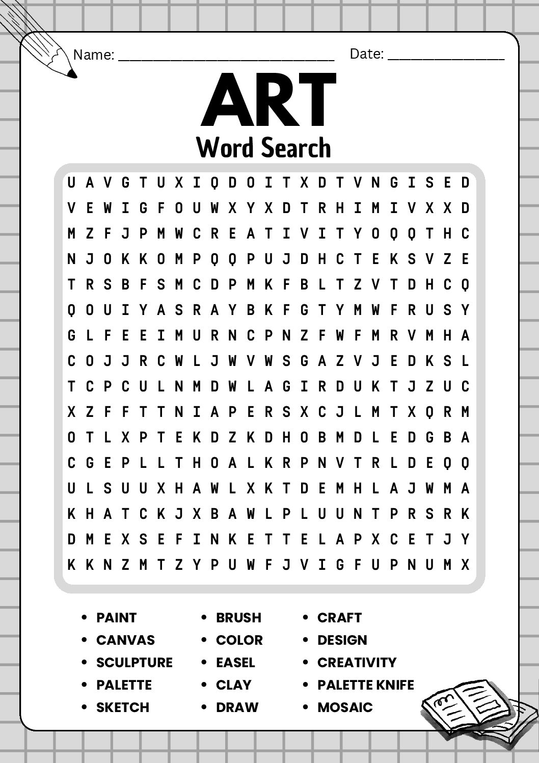 ART NO PREP WORD SEARCH WORKSHEET FOR KIDS Teacha 