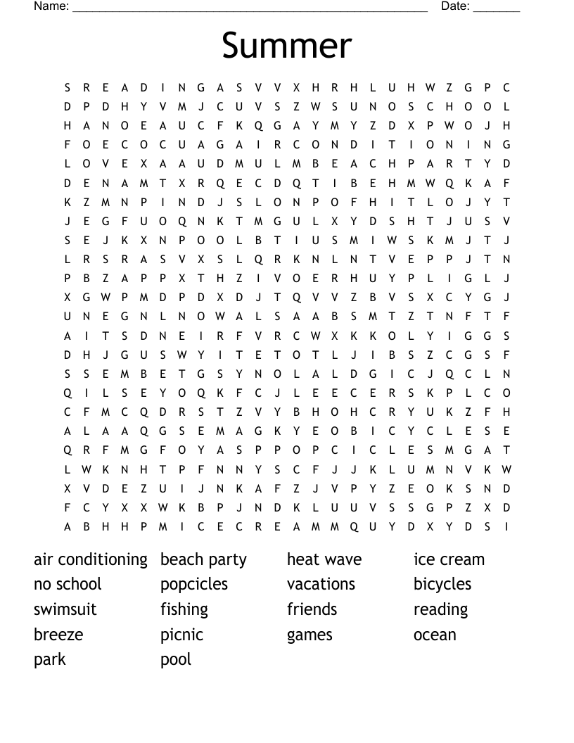 At The Beach Word Search WordMint