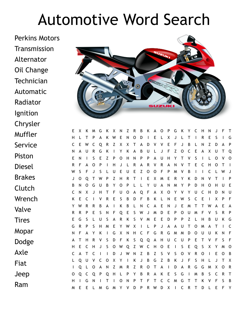 Automotive Word Search WordMint Automotive Word Search WordMint
