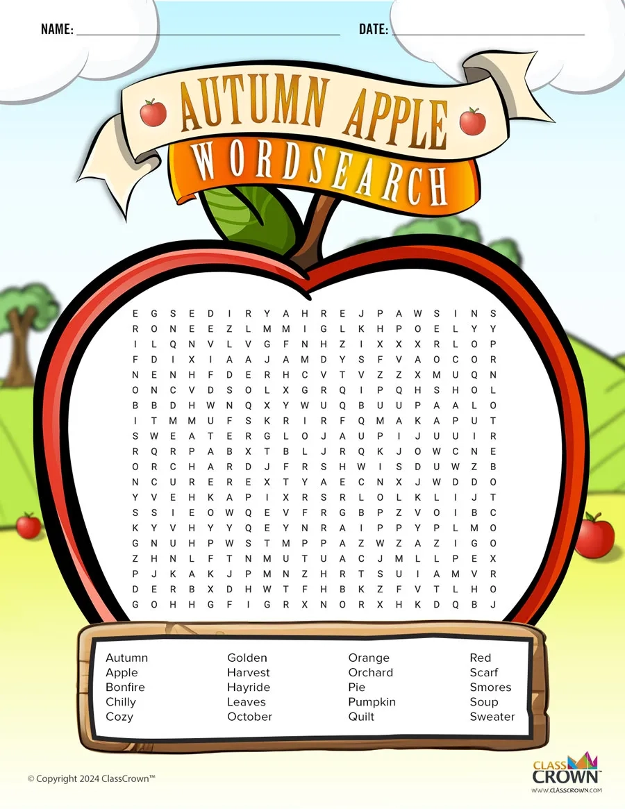 Autumn Apple Word Search Puzzles ClassCrown Autumn Apple Word Search Puzzles ClassCrown