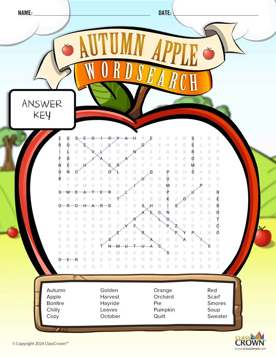 Autumn Apple Word Search Puzzles ClassCrown