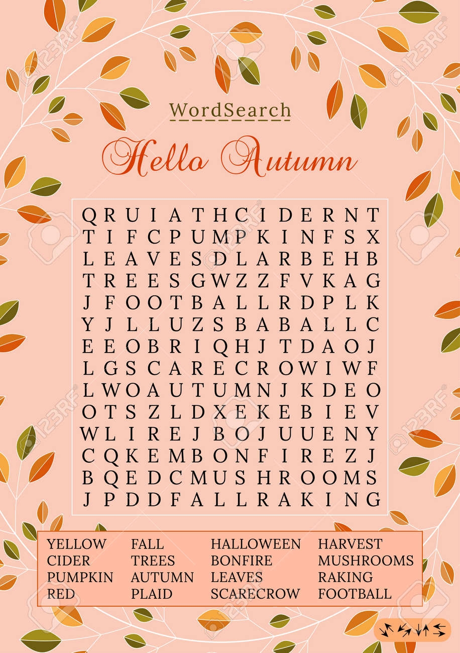 Autumn Word Search Puzzle Fall Season Crossword Puzzle For Children Or Adults Printable Worksheet For Learning English Educational Keyword Activity Party Card Royalty Free SVG Cliparts Vectors And Stock Illustration Image 173674313 