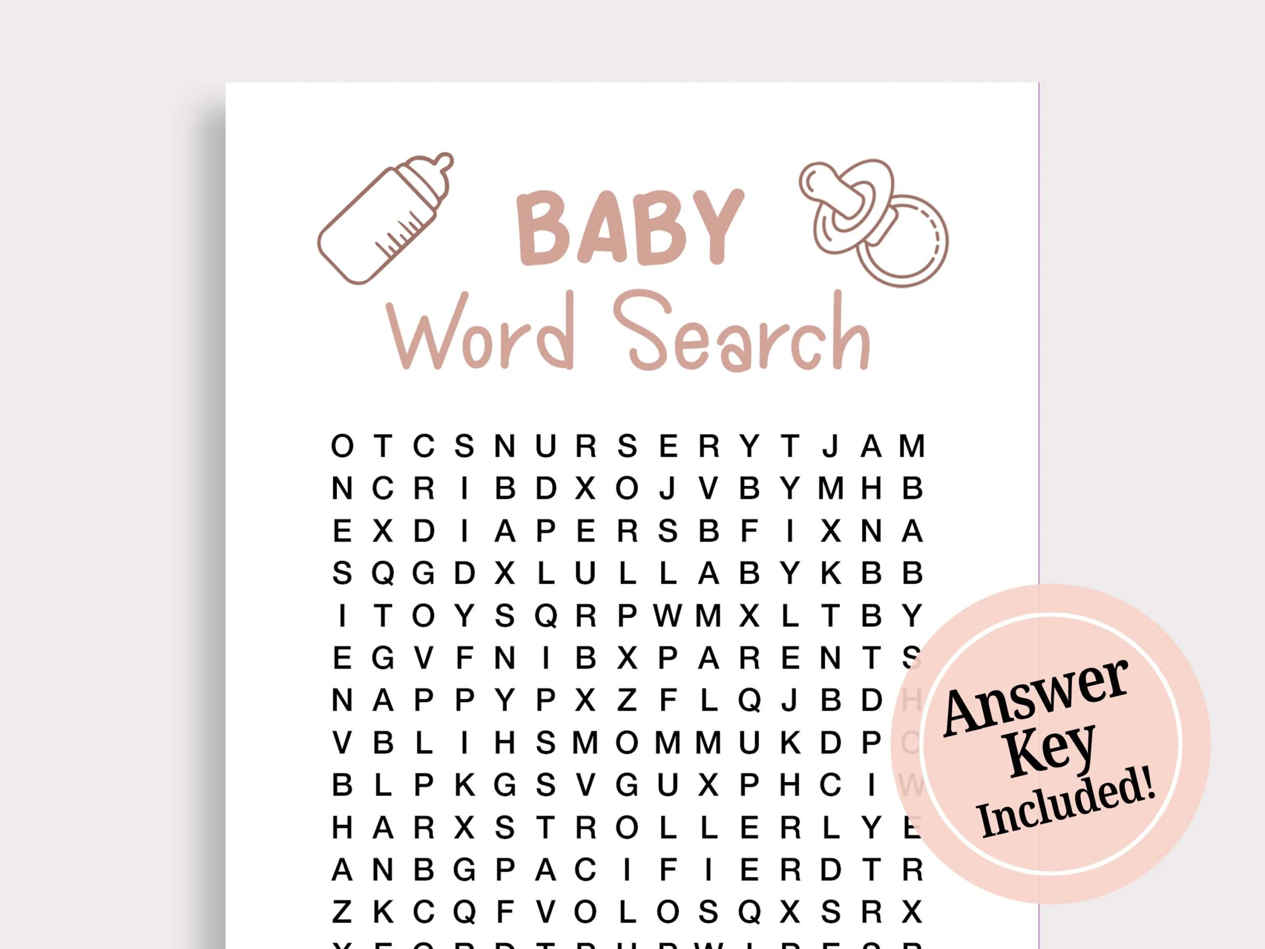 Baby Word Search Game Girl Baby Shower Games Pink Baby Shower Game Word Search Puzzle Fun Baby Shower Games Instant Download Printable S16