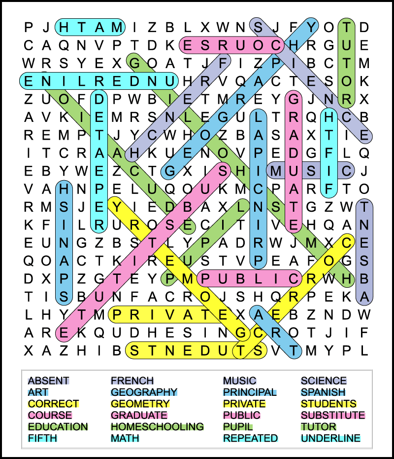 Back To School Word Search For 5th Grade Students