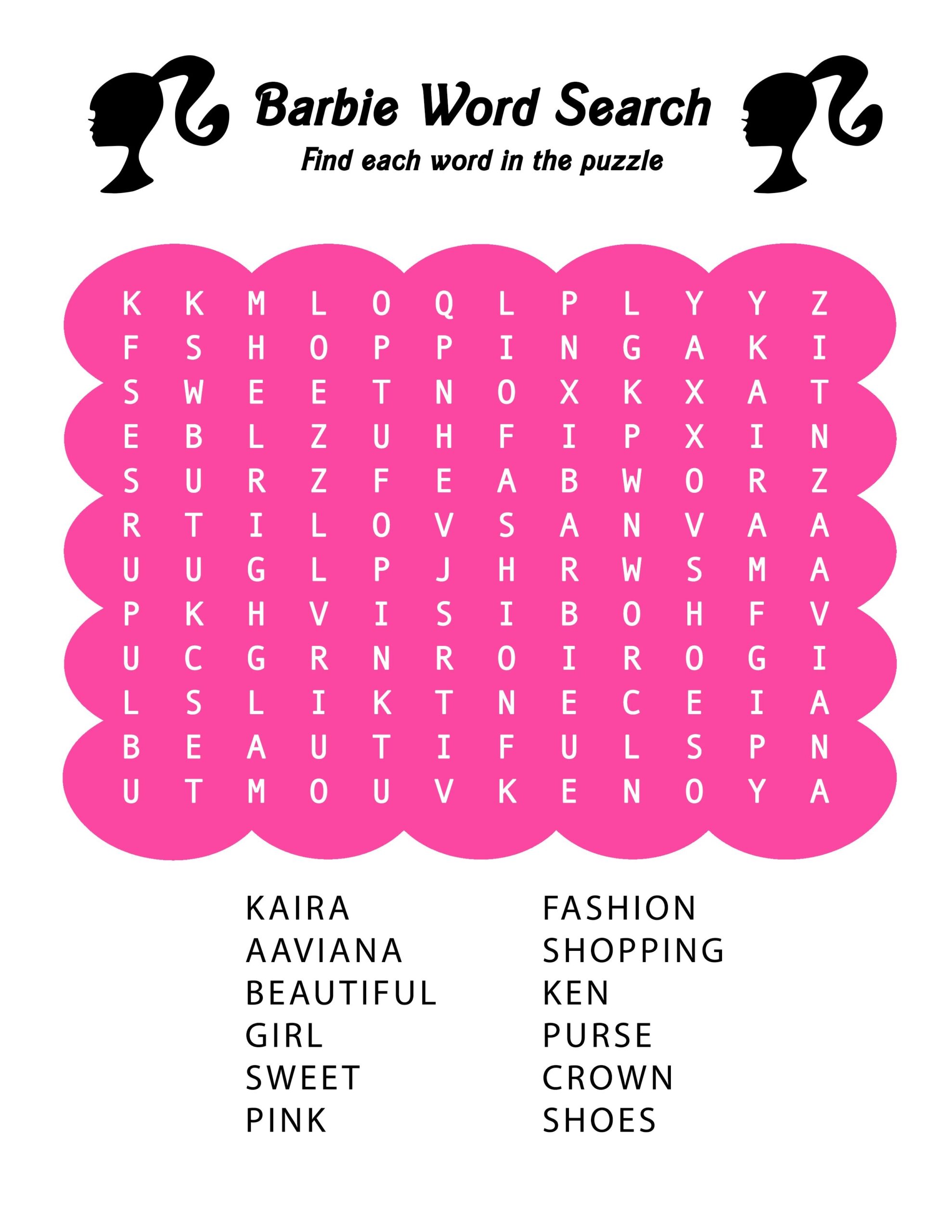 Barbie Birthday Party Activity Personalized Word Search Barbie Birthday Party Activity Personalized Word Search