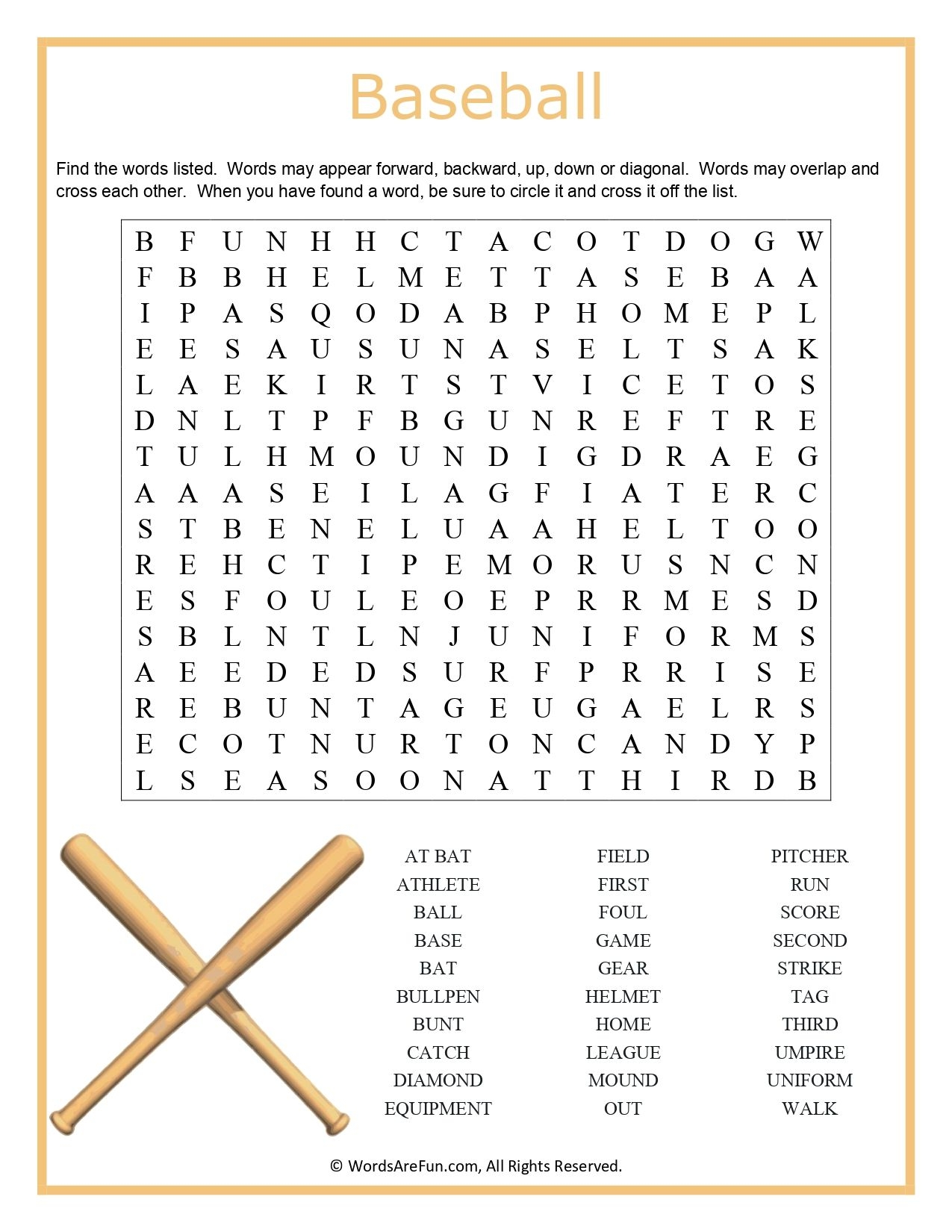 Baseball Nasal Word Search