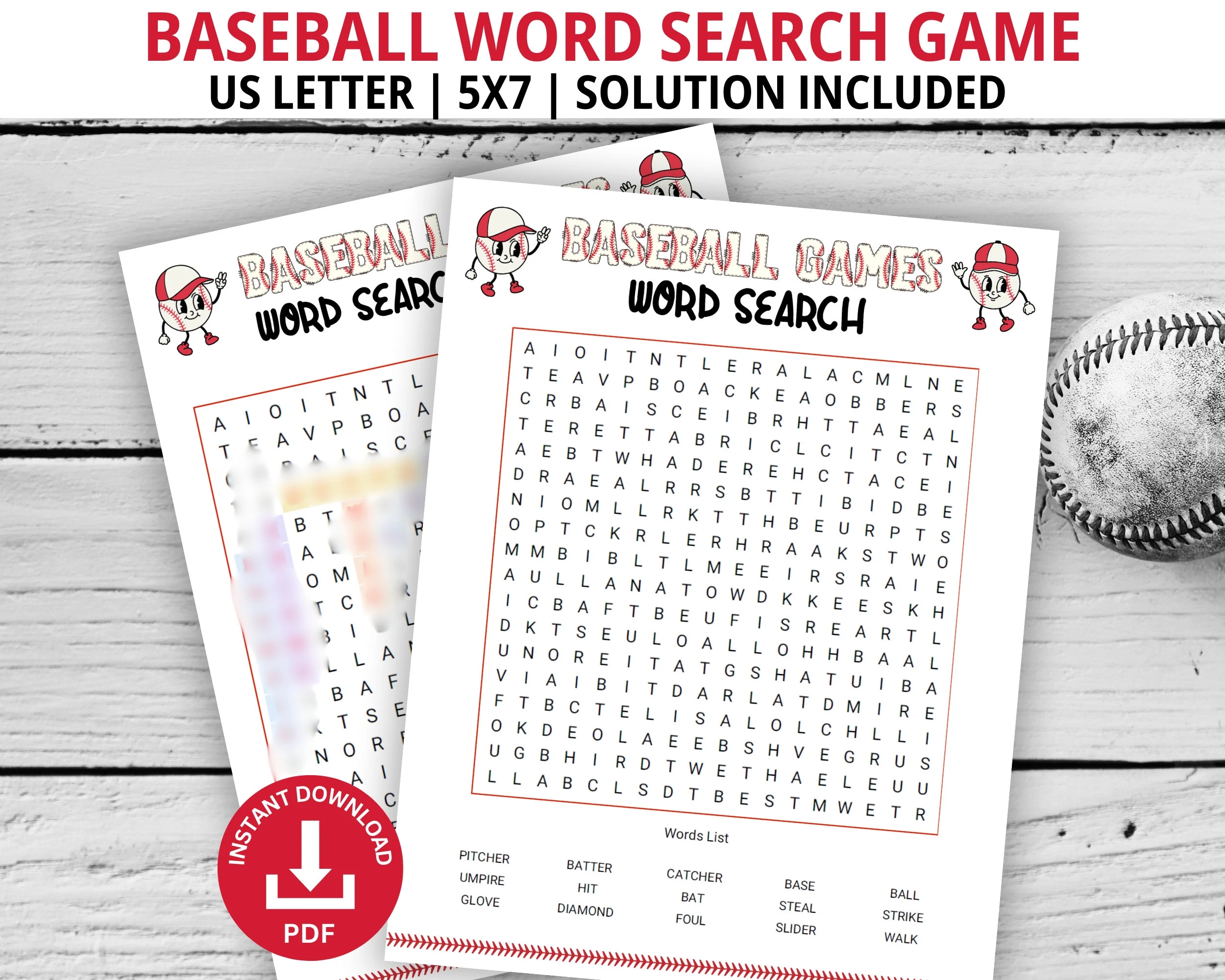 Baseball Word Search Game Baseball Party Game Family Game Night Word Search Puzzle Kids Word Search Baseball Printable Word Game Etsy