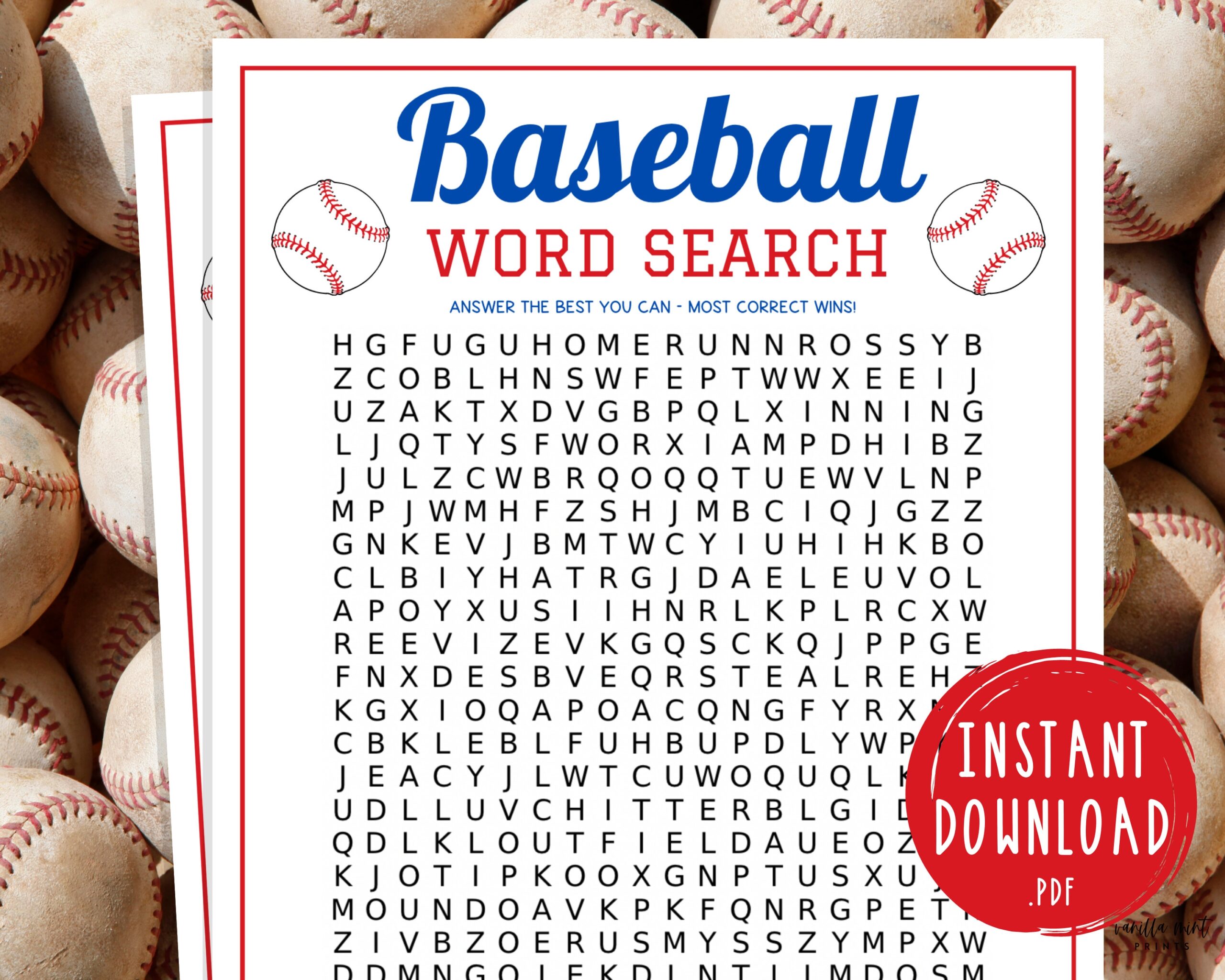Baseball Word Search Game Printable Baseball Team Party Games MLB Baseball Games For Kids U0026 Adults World Series Activities Birthday Etsy