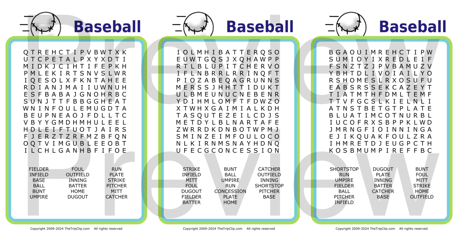 Baseball Word Search PDF 