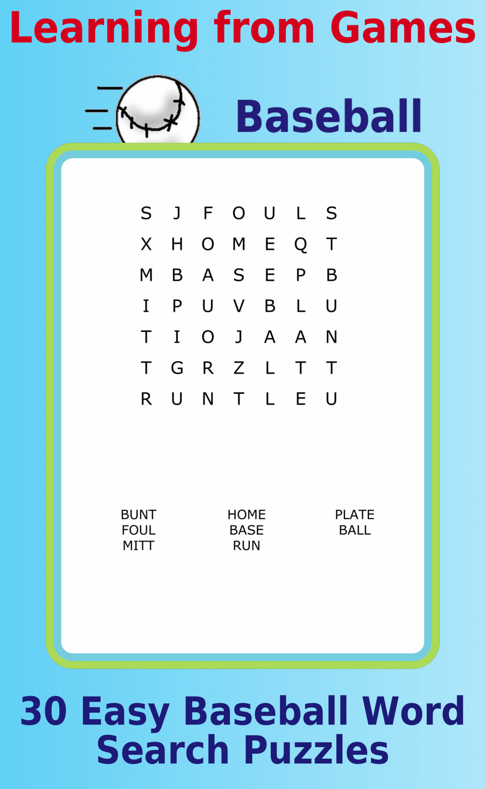 Baseball Word Search PDF 