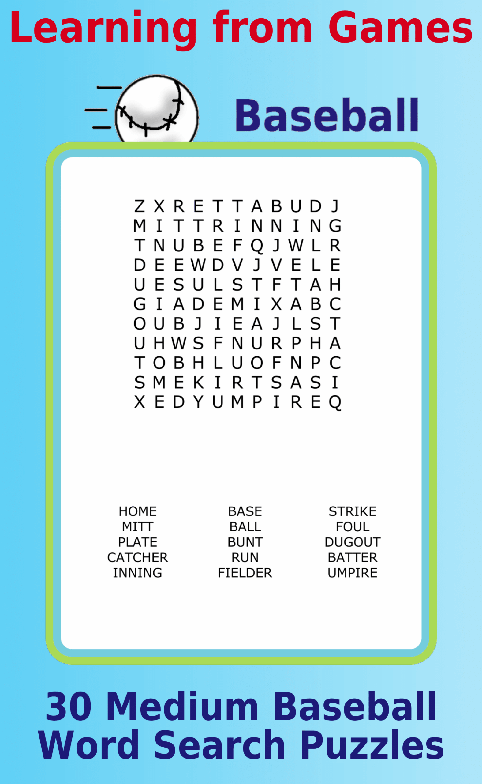Baseball Word Search PDF Baseball Word Search PDF