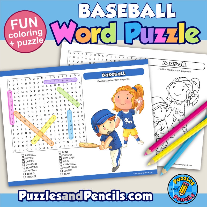 Baseball Word Search Puzzle Activity Page And Coloring Wordsearch Made By Teachers