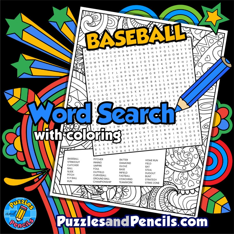 Baseball Word Search Puzzle Activity With Coloring Summer Wordsearch Made By Teachers
