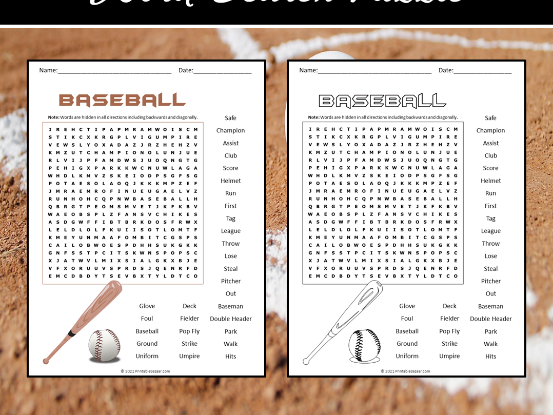 Free Printable Baseball Word Search Puzzles