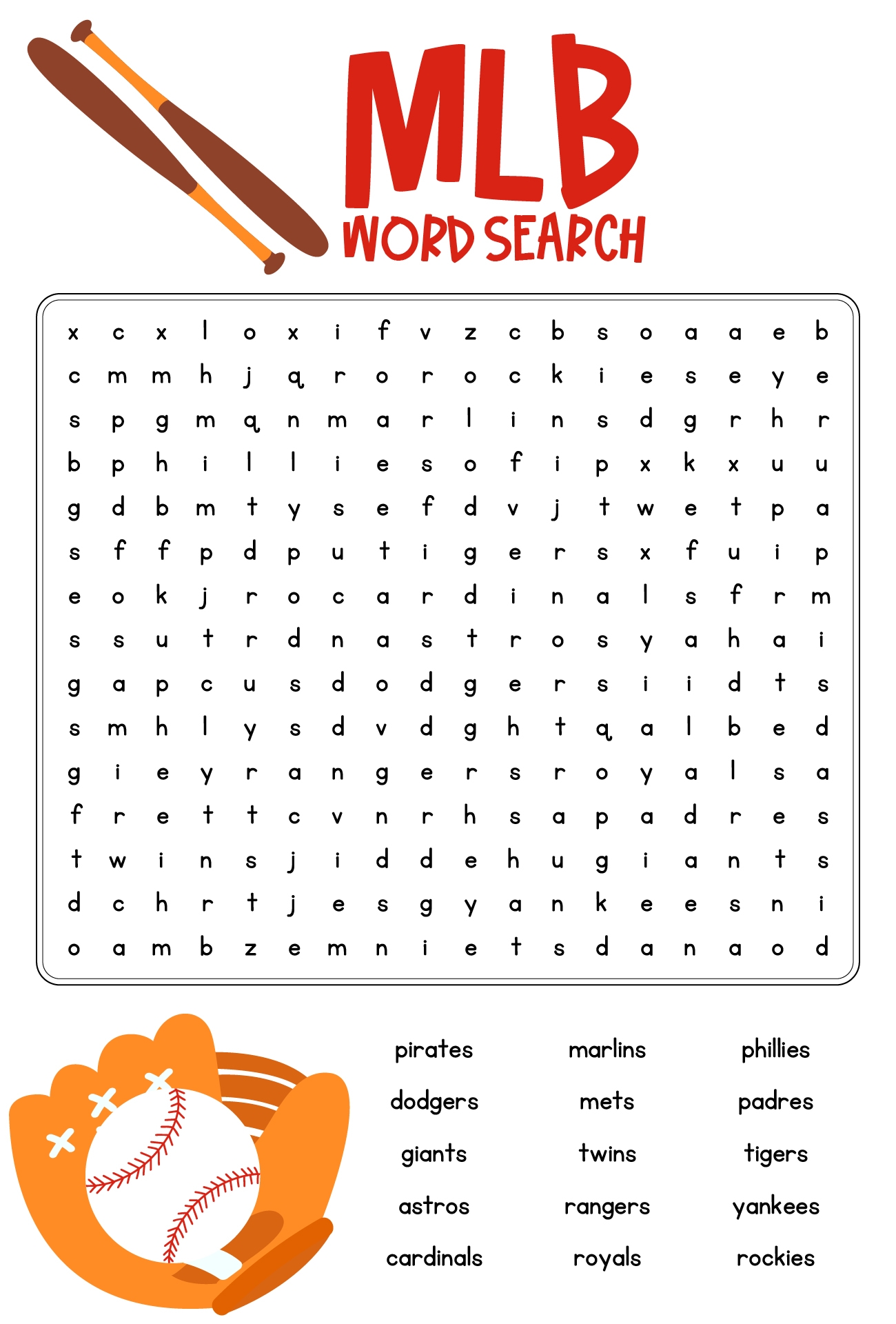 Mlb Word Search Printable