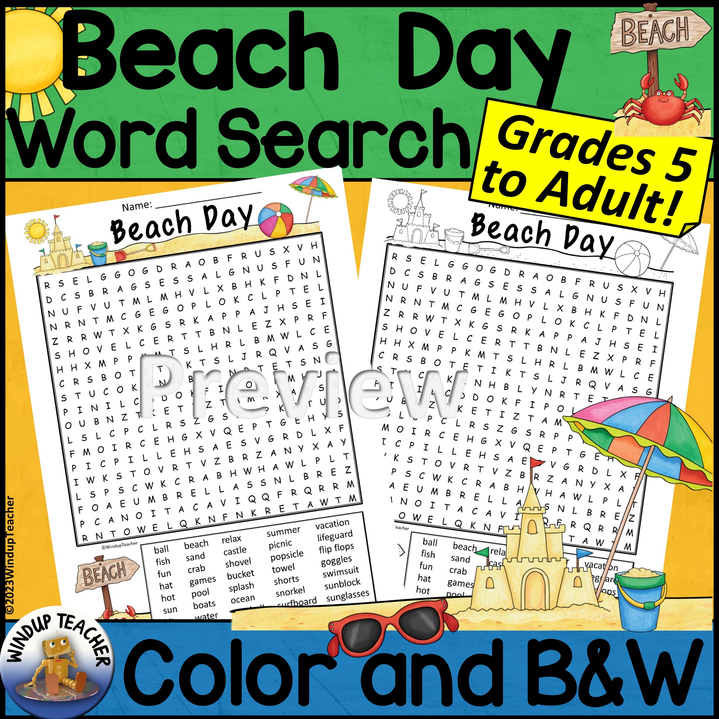Beach Day Word Search Activity Printable Hard For Grades 5 To Adult Made By Teachers