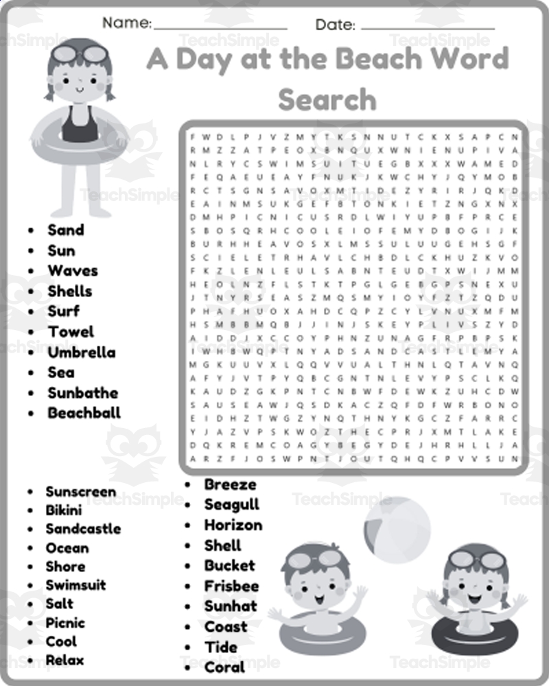 BEACH THEMED Summer Word Search Puzzle Worksheet Activity By Teach Simple
