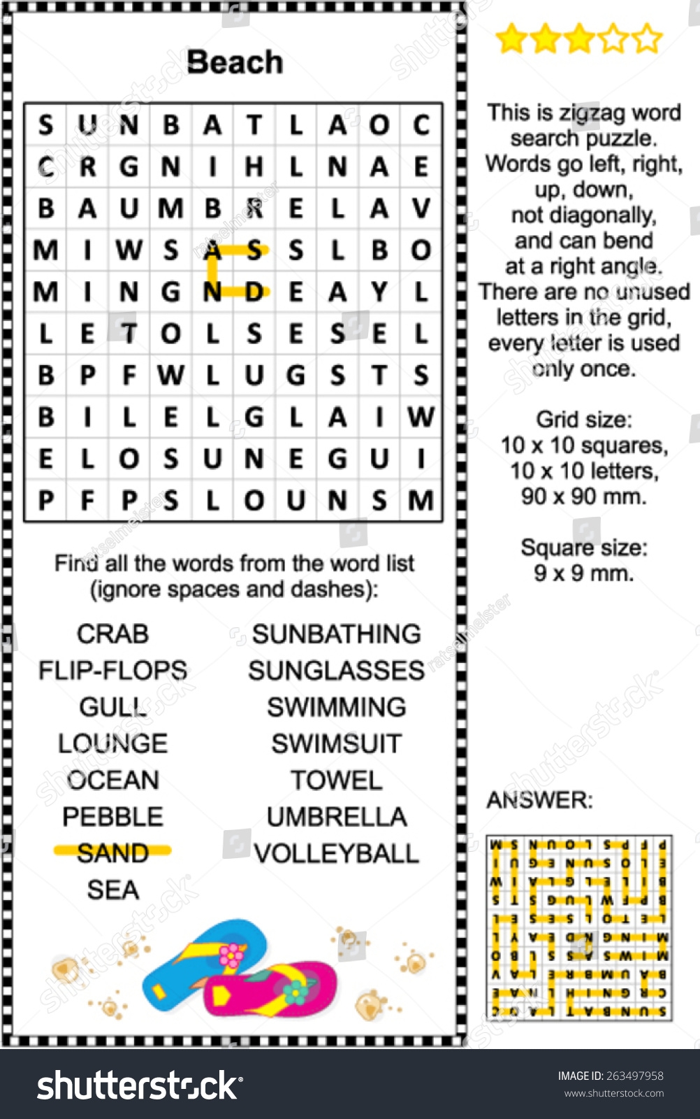Beach Themed Zigzag Word Search Puzzle Stock Vector Royalty Free 263497958 Shutterstock