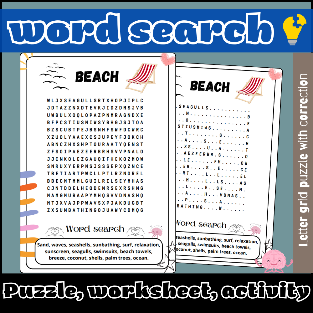 Beach Word Search Puzzle Worksheet Activity Made By Teachers