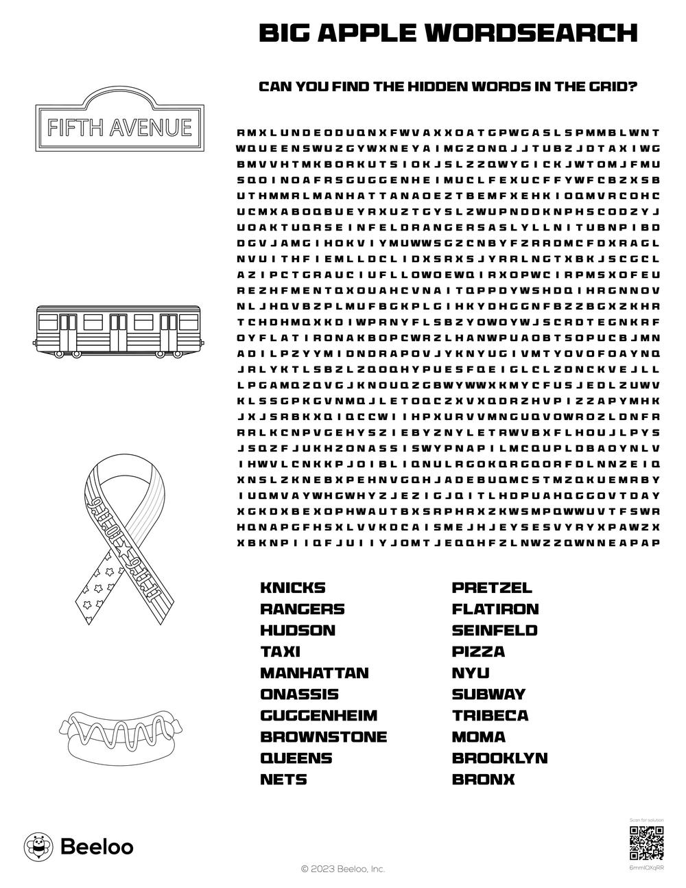Big Apple Wordsearch Beeloo Printable Crafts And Activities For Kids