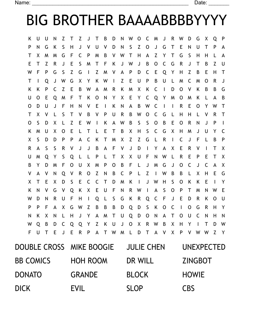 BIG BROTHER BAAAABBBBYYYY Word Search WordMint BIG BROTHER BAAAABBBBYYYY Word Search WordMint