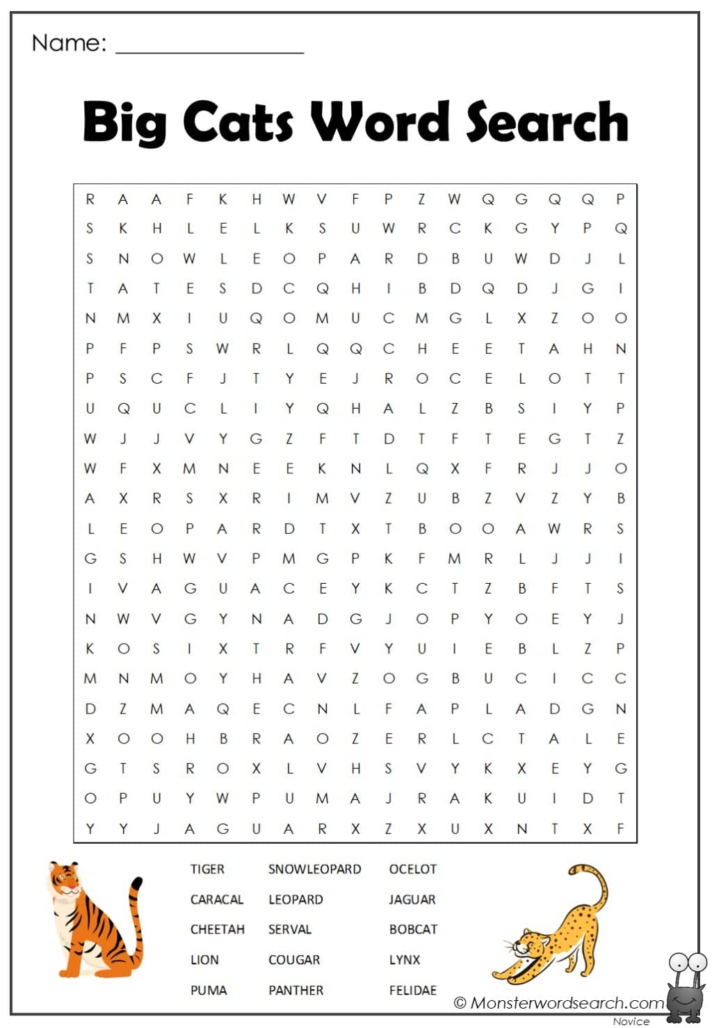 Big Cats Word Search Monster Word Search