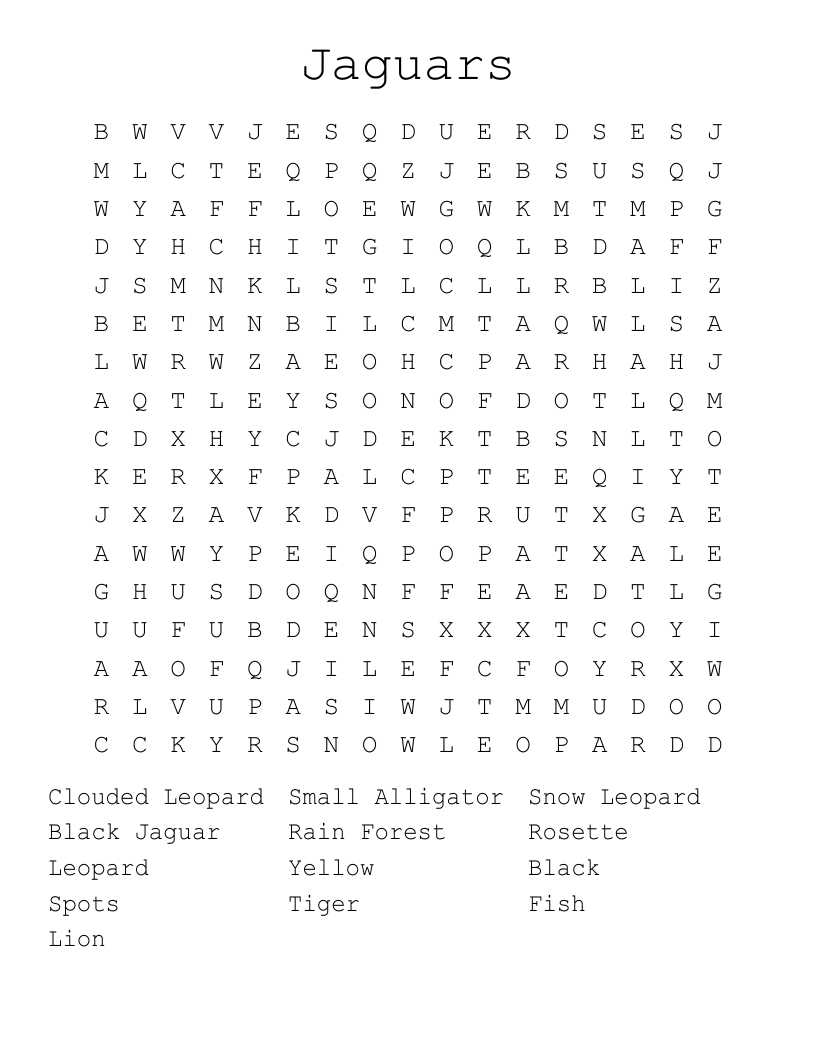Big Cats Word Search WordMint Big Cats Word Search WordMint