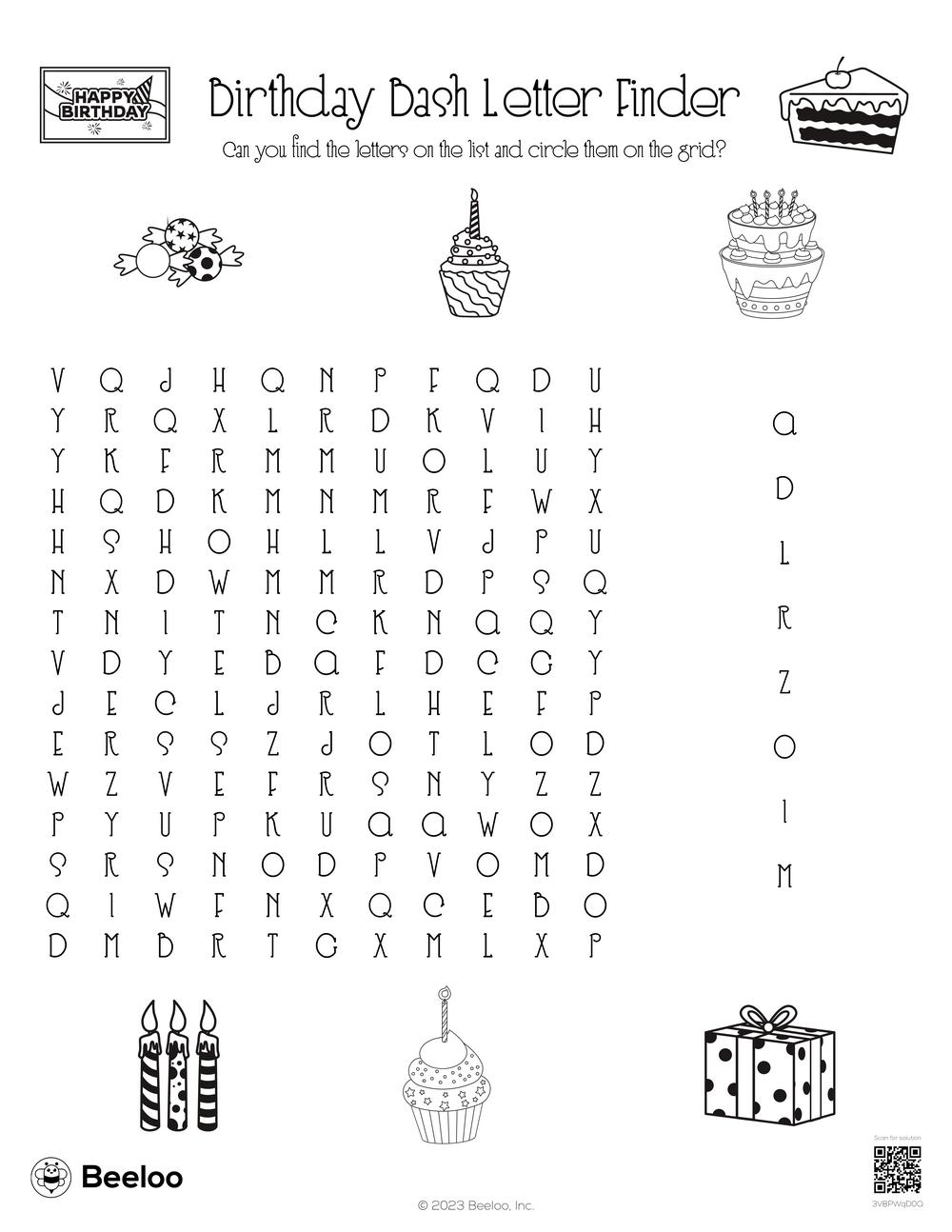 Birthday Word Search Printable