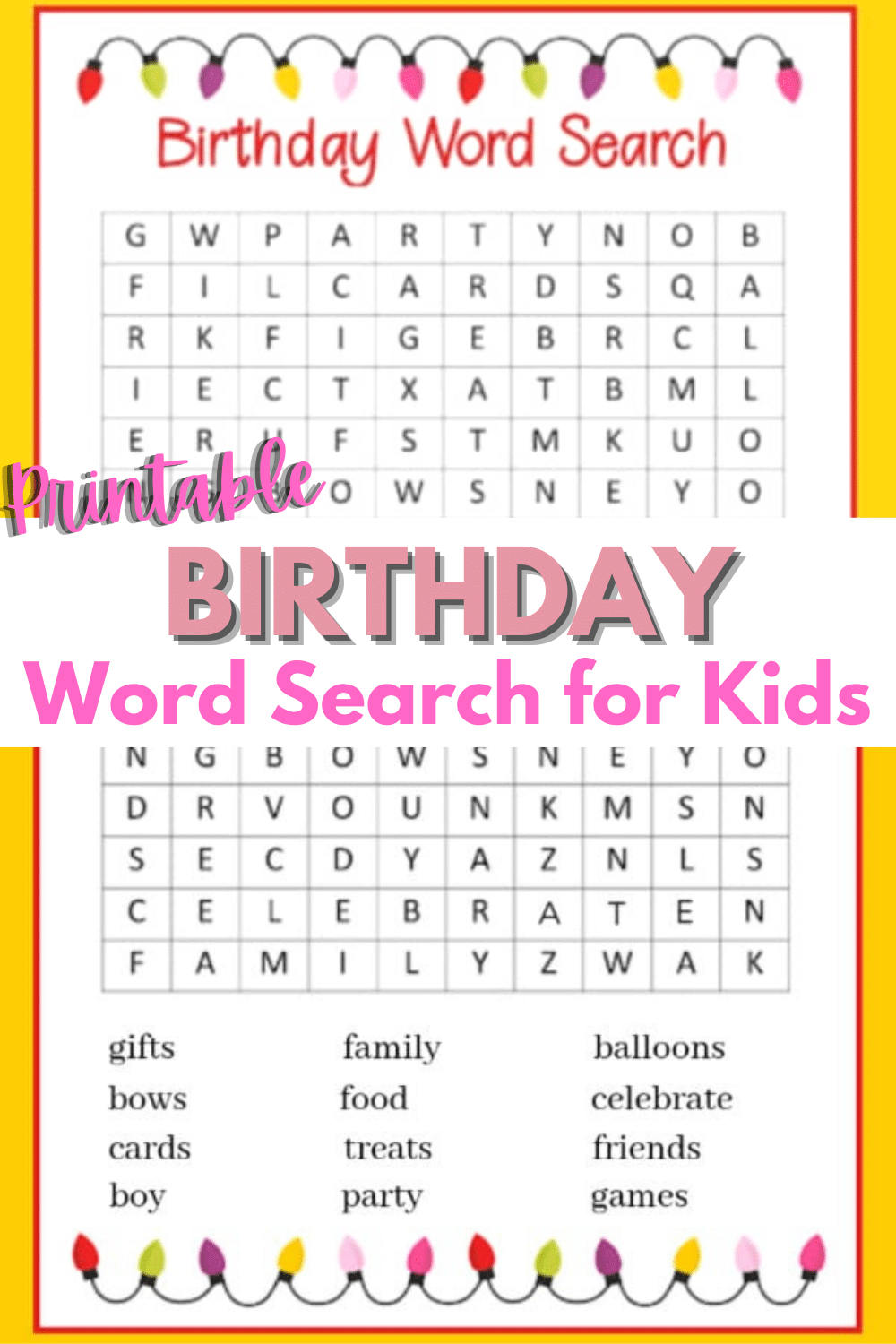 Birthday Word Search