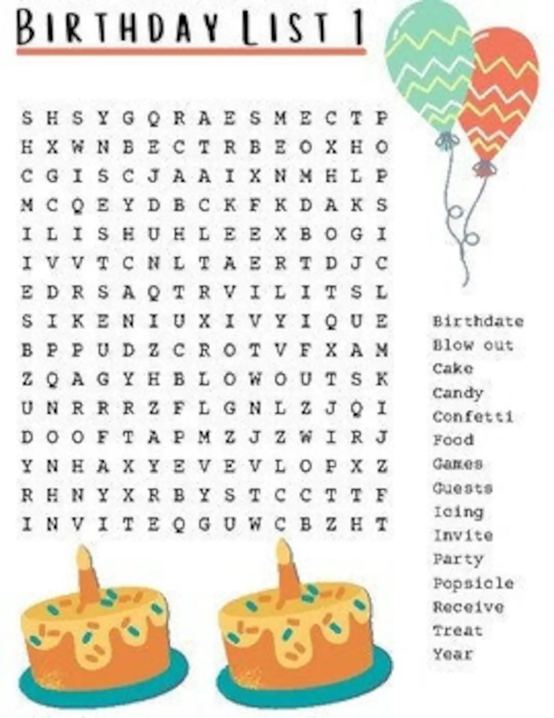 Birthday Word Search Birthday Activity Printable Activity Printable Game Birthday Party Game Class Activity Etsy Canada