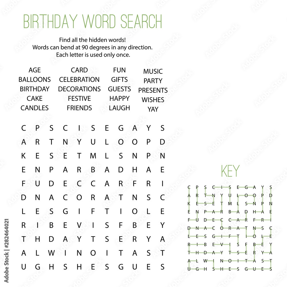 Birthday Word Search Games