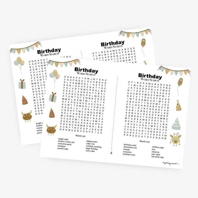 Birthday Word Search Printable Fun Activity For Kids And Adults Digidesignresort