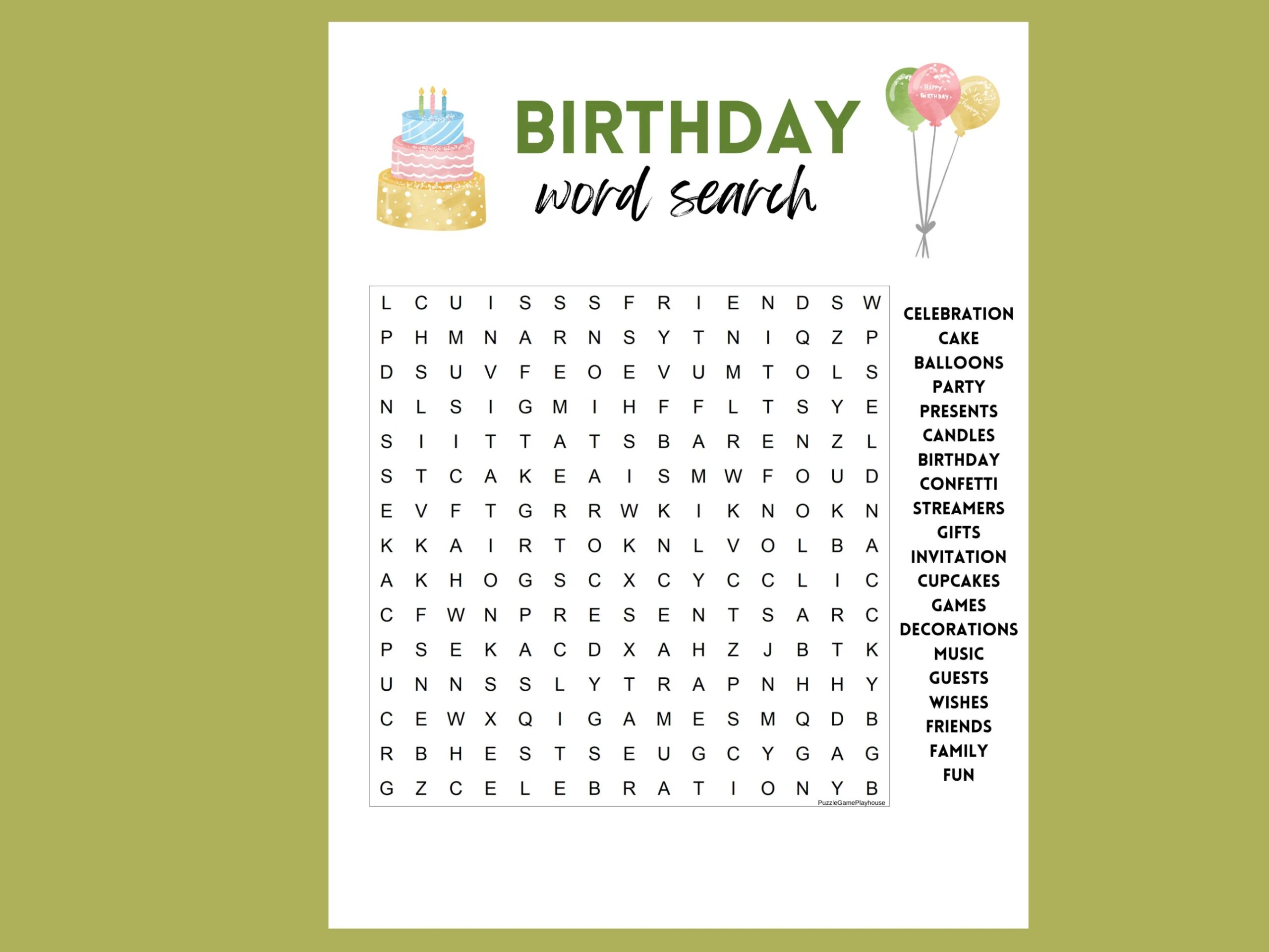 Birthday Word Search Puzzle Printable Word Search Game For Birthday Party Activity Sheet Party Printable Birthday Party Games For Kids Etsy Australia