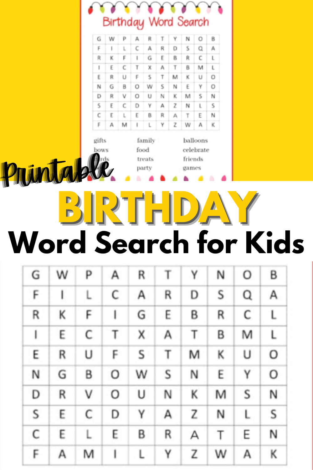 Birthday Word Search