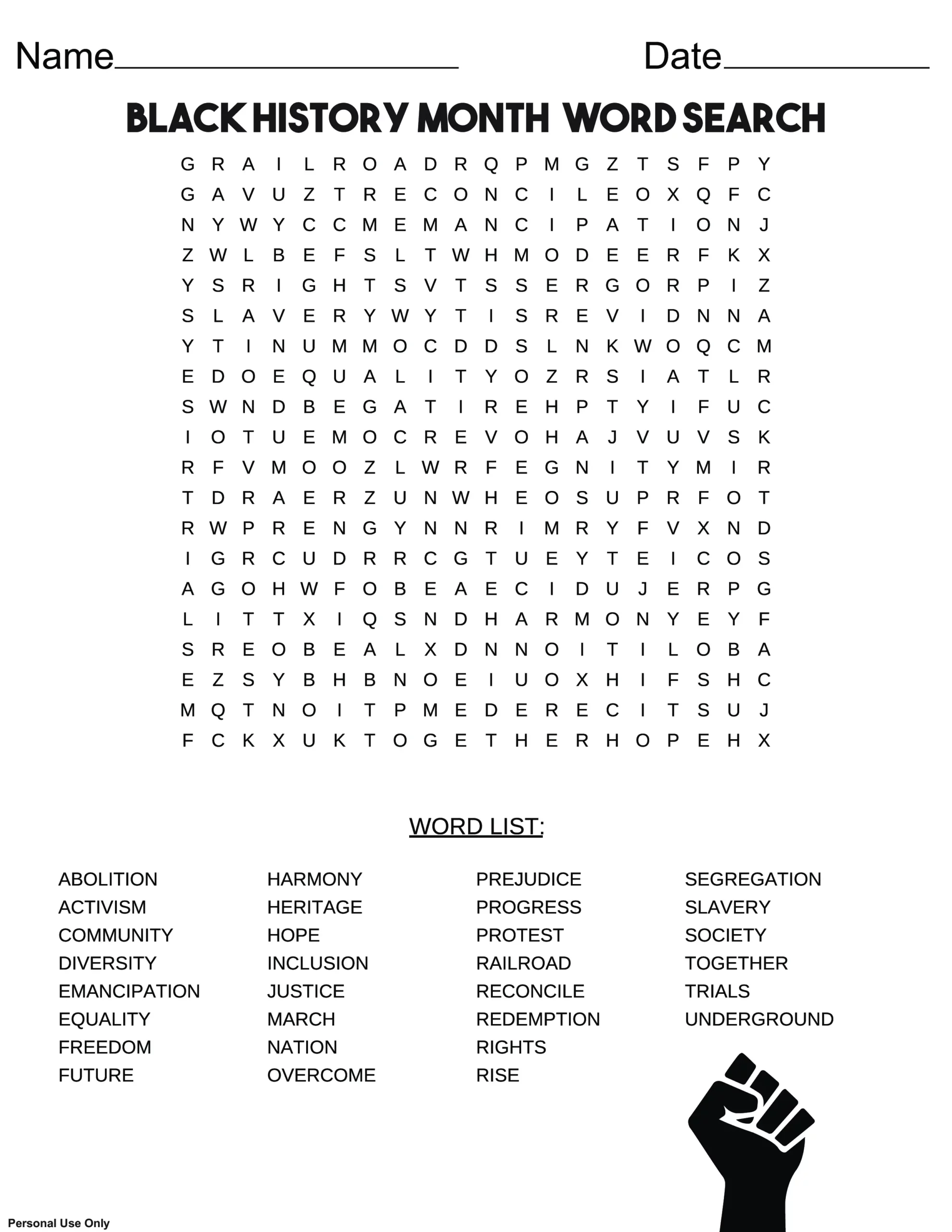 Black History Month Word Search Free Printable PDF Black History Month Word Search Free Printable PDF