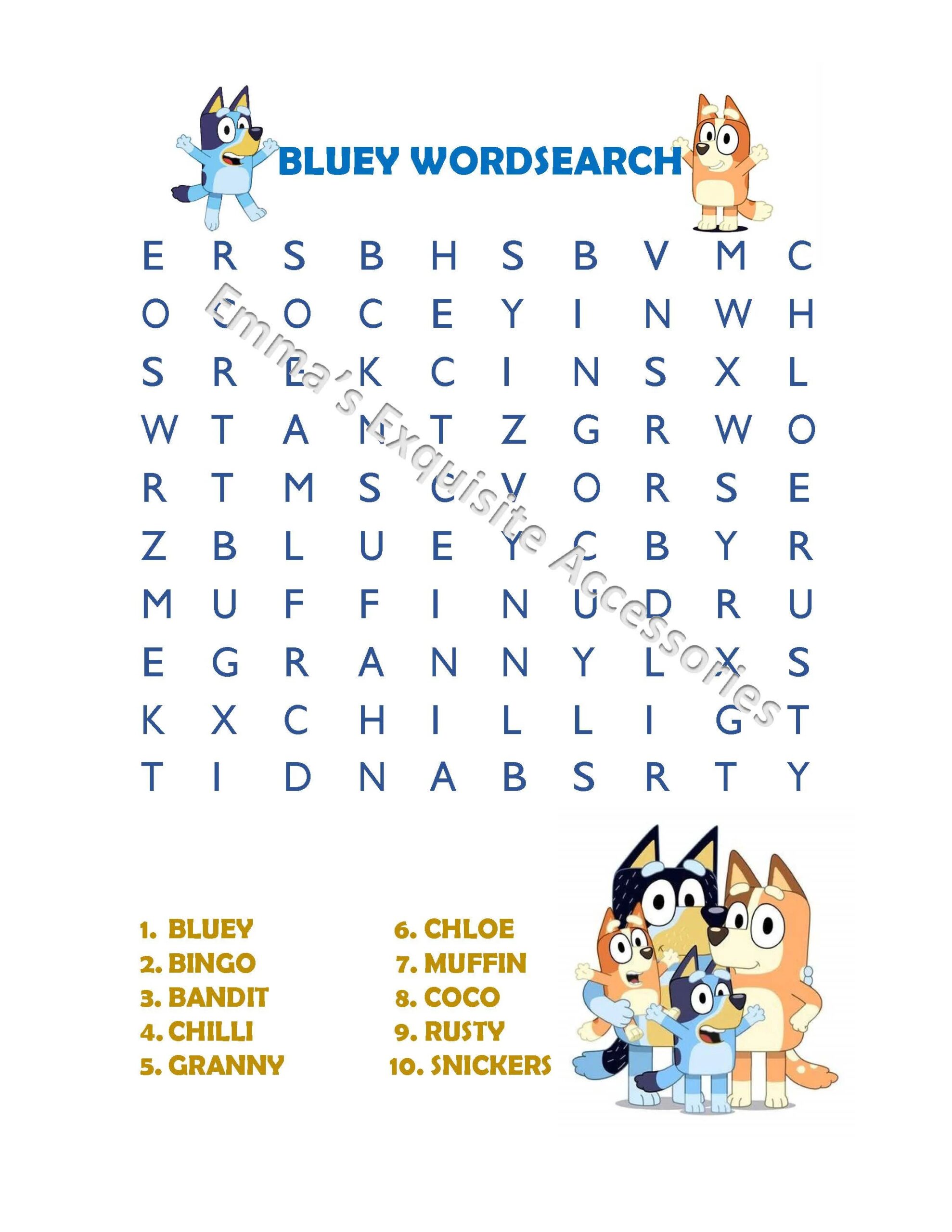 Blue Dog Heeler Family Wordsearch For Kids Etsy