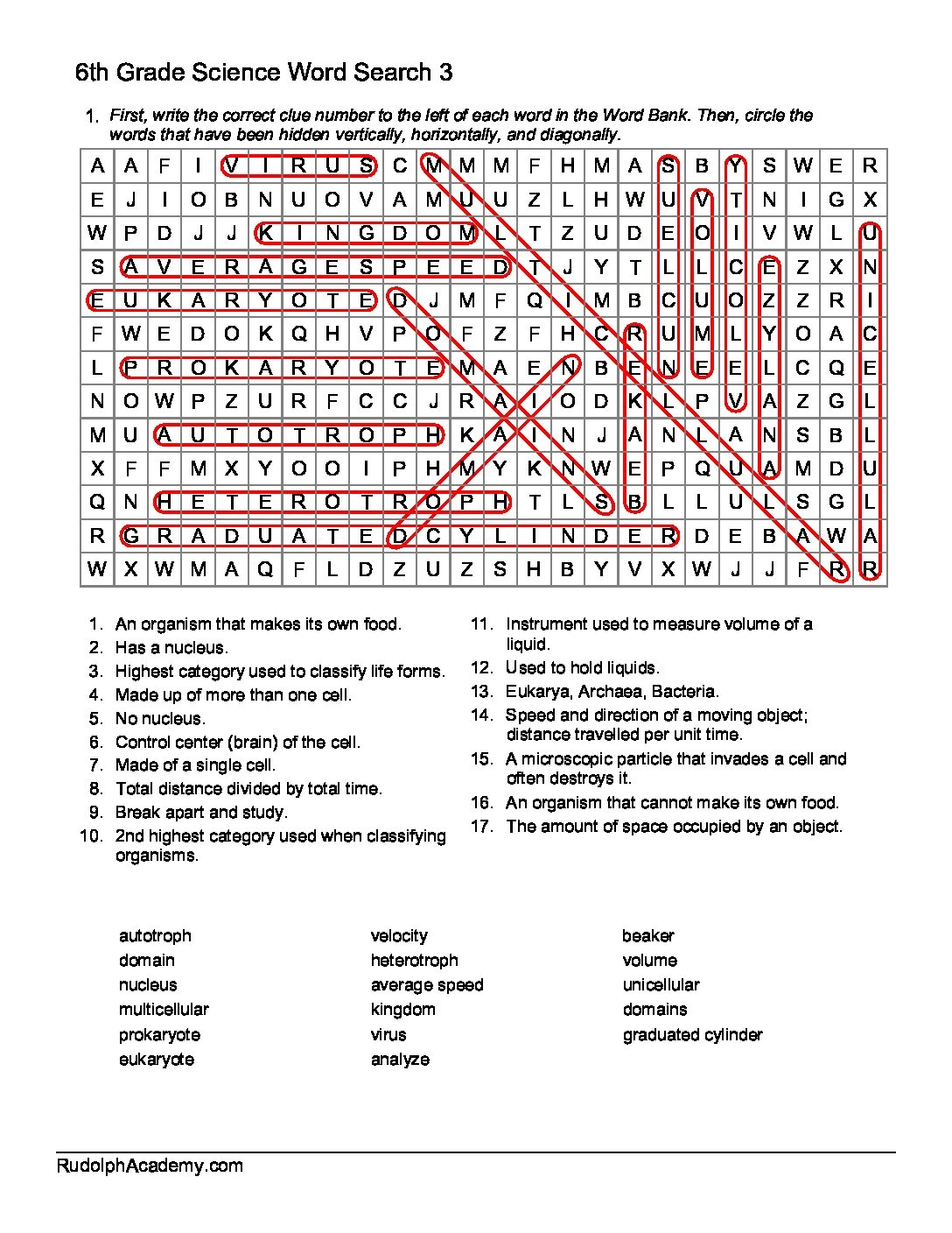 Free 6th Grade Science Word Search