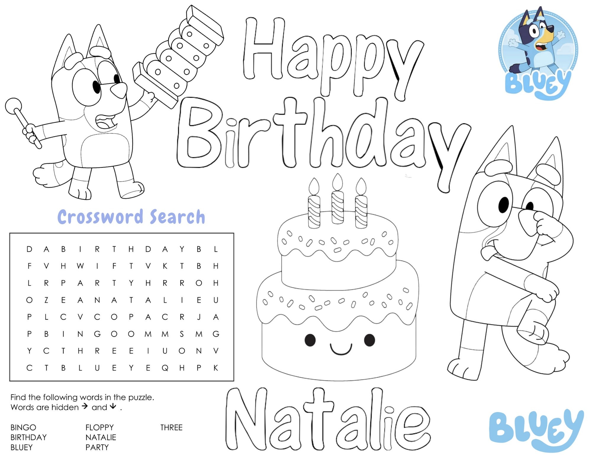 Bluey Word Search Printable