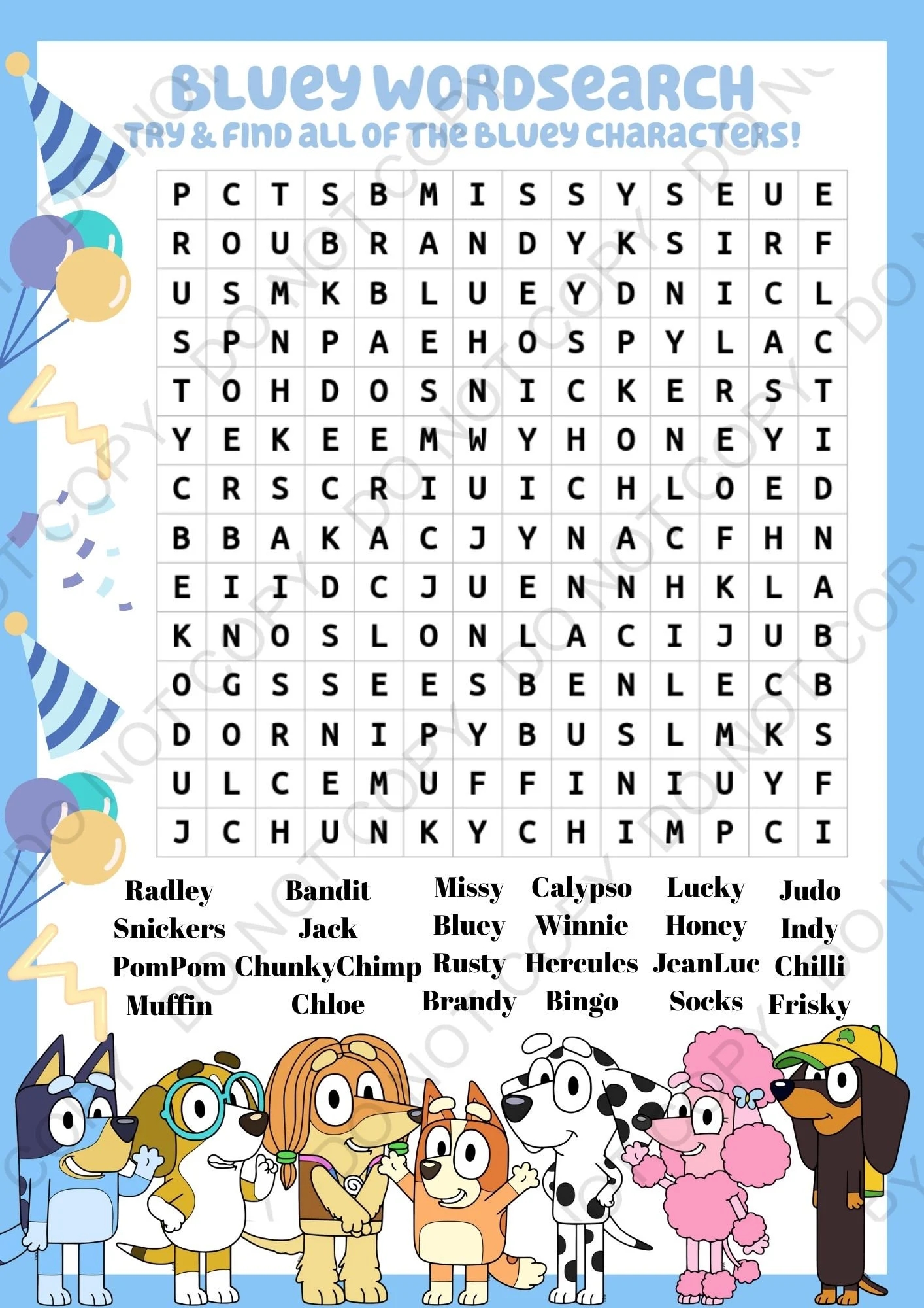 Bluey Wordsearch Game blue Digital File PDF Etsy