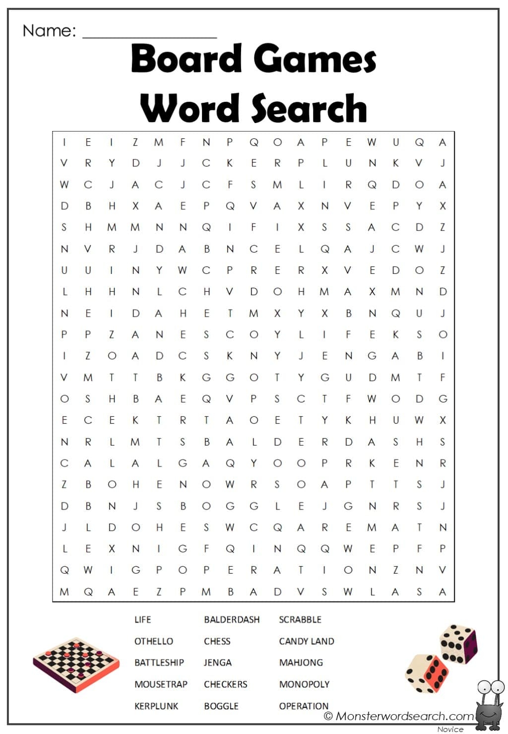 Board Games Word Search Monster Word Search Worksheets Library