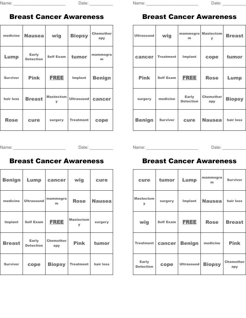 Breast Cancer Awareness Word Search WordMint