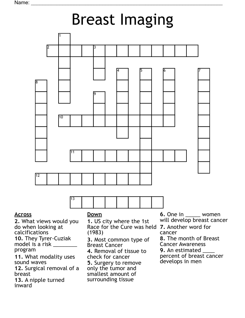 BREAST CANCER Crossword WordMint