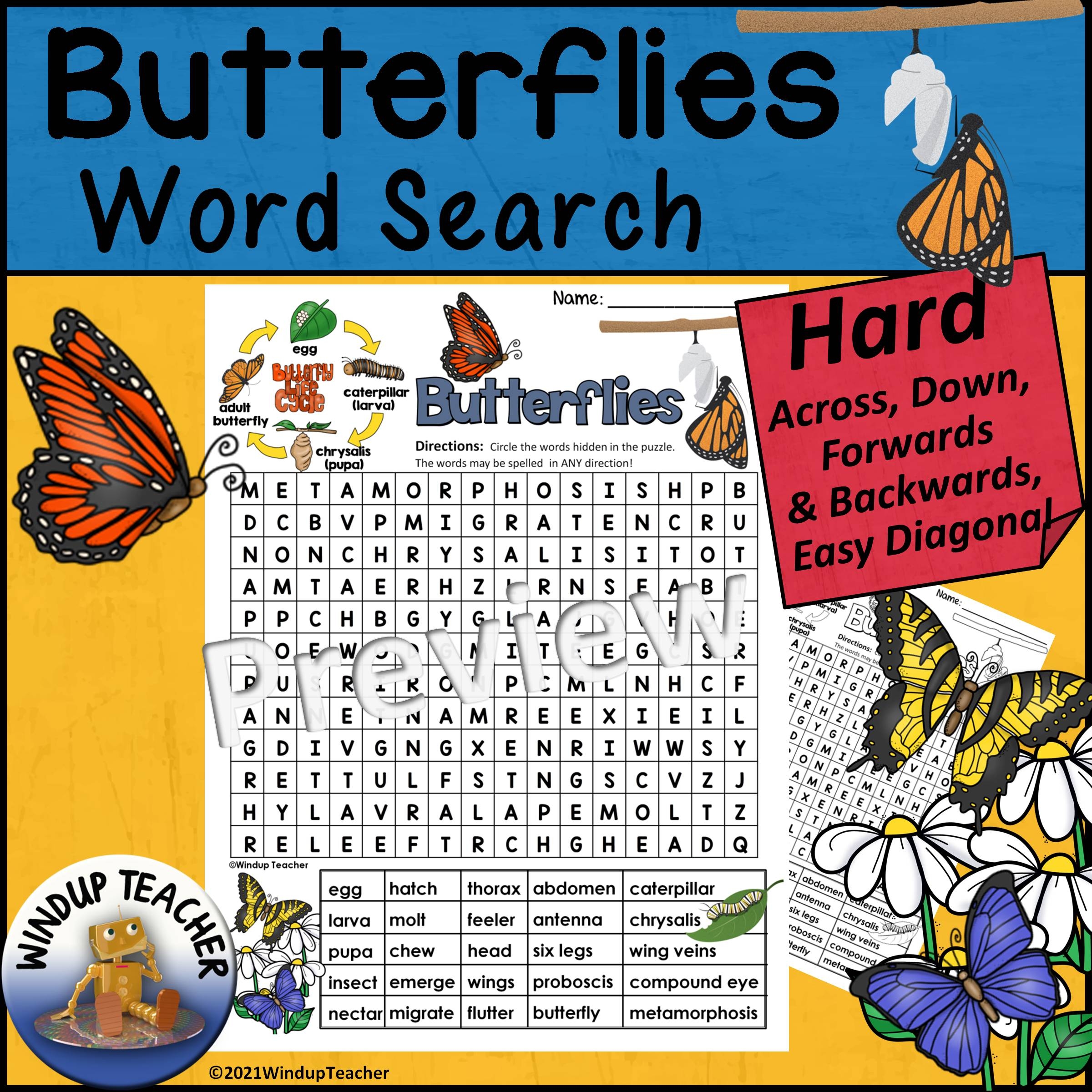 Butterflies Word Search Hard