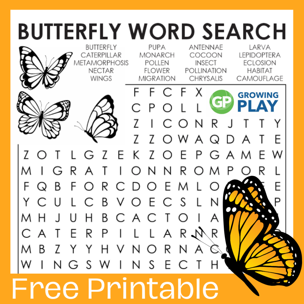 Butterfly Baby Shower Word Search