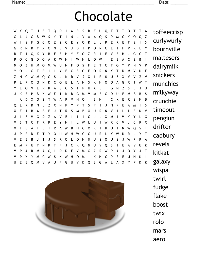 Candy Bar Brands Word Search WordMint