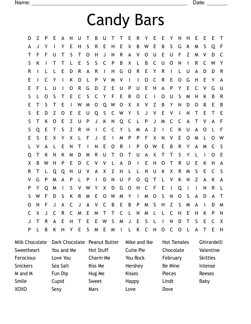 Candy Bars Word Search WordMint