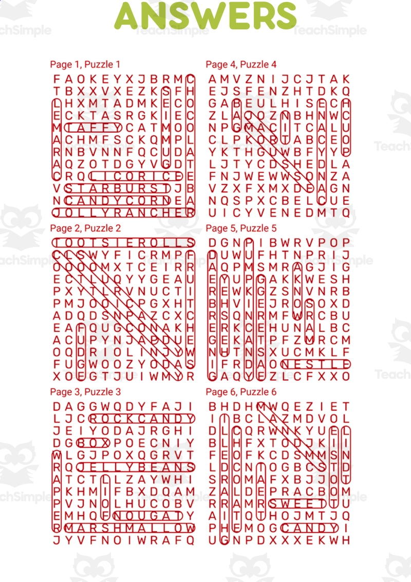 Candy Word Search 1 Page Sample PDF By Teach Simple